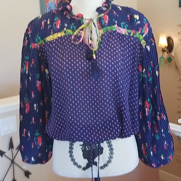 Vintage Tops - 💯DIANE FREIS 80's Peasant Crop Blouson Puffy Ties